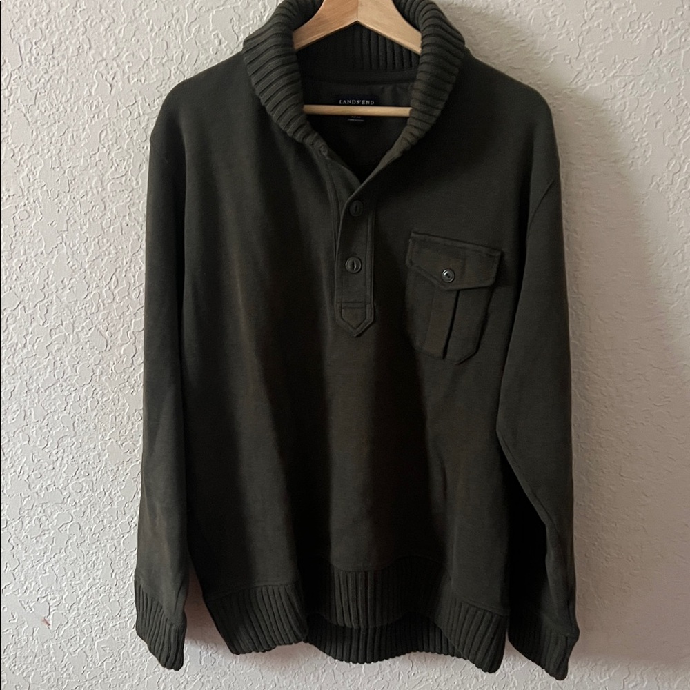 Lands' End Men's Olive Turtleneck Sweater